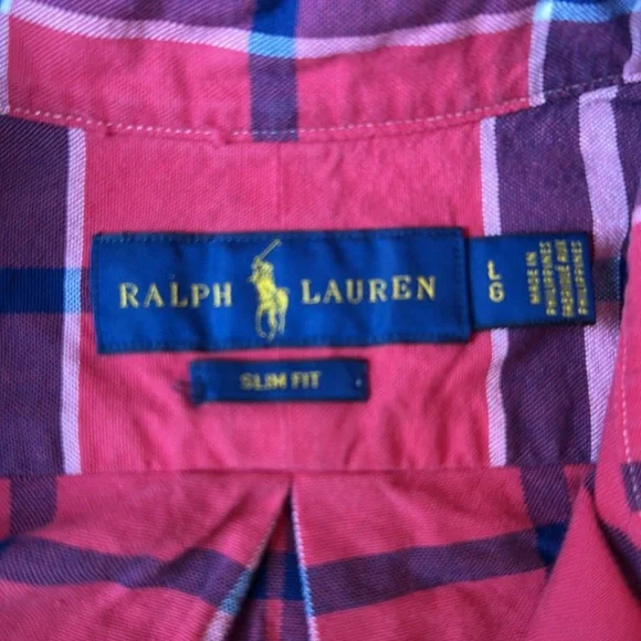 Ralph Lauren Slim Fit Men's Red Plaid Shirt, Size Large - Picture 5 of 10